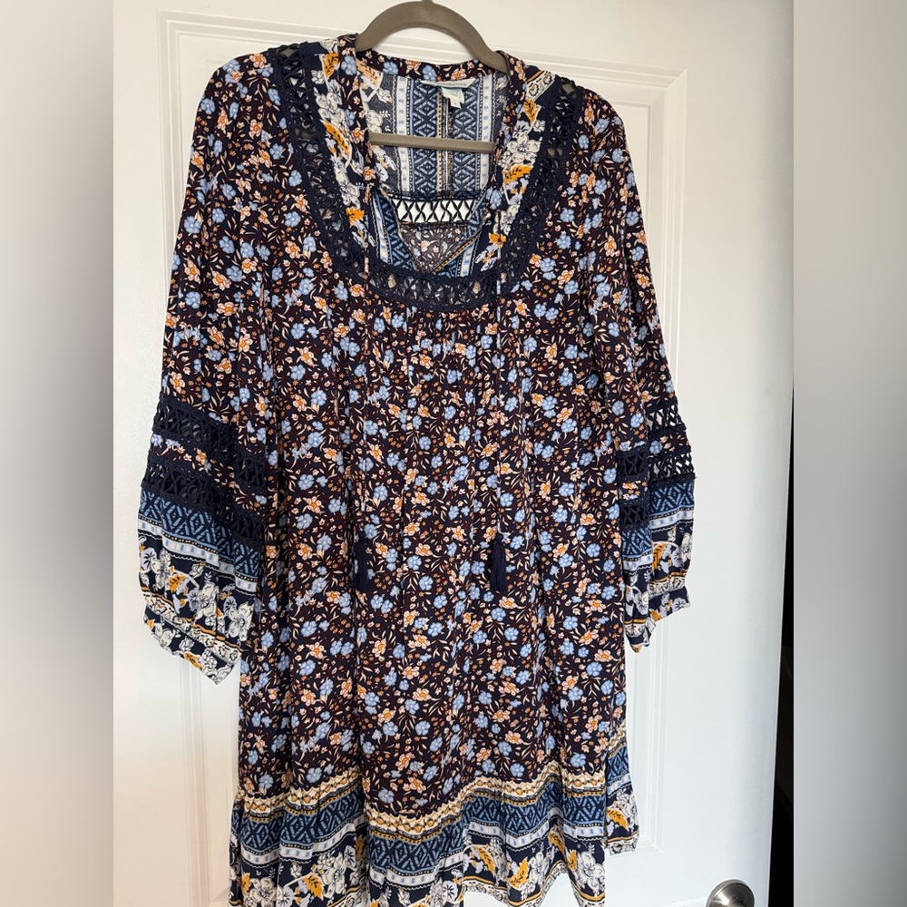 Sundance Navy and Mustard Floral Dress